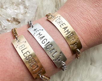 Magical ID bracelet- silver or brass ID bracelet- Cuban link chain bracelet- custom ID bracelet in silver or brass