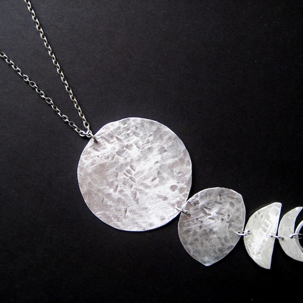 Eclipsed- Moon Phase Necklace- Lunar Cycle Long Necklace- Moon Phase Pendant Necklace