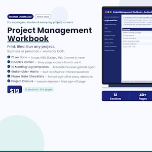Project Management Workbook | Scope, WBS, Budget, Risk Planner (Word Doc)