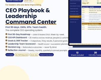 CEO Playbook Excel Template | Leadership Command Center (Digital Download)