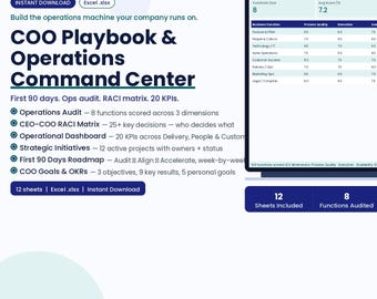 COO Playbook Excel Template | Operations Audit, RACI Matrix (Digital Download)