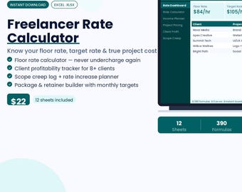 Freelancer Rate Calculator Excel Workbook | Solopreneur Pricing Tool