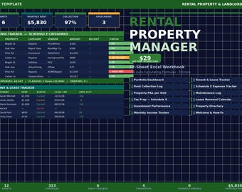 Rental Property Landlord Template | Tenant Lease Tracker + Schedule E Expense Log | Excel Planner