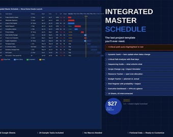 Integrated Master Schedule Template | Dynamic Gantt Chart, Critical Path, Budget Tracker (Excel, Google Sheets)