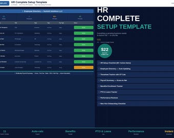 Small Business HR System Template | Employee Directory, Payroll, Benefits (Excel)