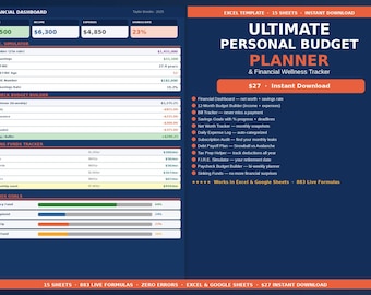 Ultimate Excel Budget Planner | FIRE Simulator, Paycheck Budget, Sinking Funds (Digital Download)