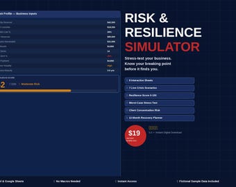 Risk & Resilience Simulator | Business Stress Test Excel Template | Crisis Scenario Planner