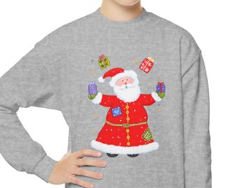 Juggling Santa Crewneck Sweatshirt | Kids Christmas Holiday Sweatshirt