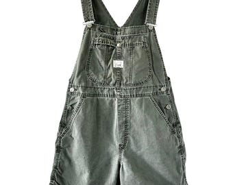 Vintage Lee Short veralls Olive Green Shortalls Womens Petite Small Army Green Short Overalls 90s Lee Dungarees Loose Fit Overalls