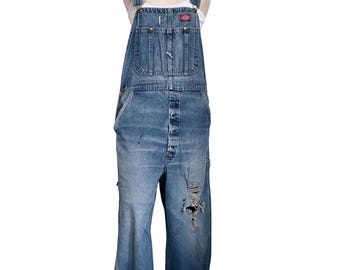 Vintage Dickies Cropped Overalls Women's Small Distressed Faded Denim 90s Grunge