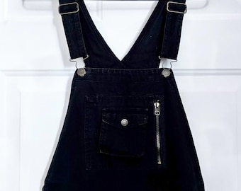 Vintage Black Cargo Overalls Baggy Women's Cargo Pants Y2K Utility Jumpsuit Wide Leg Zip Pockets