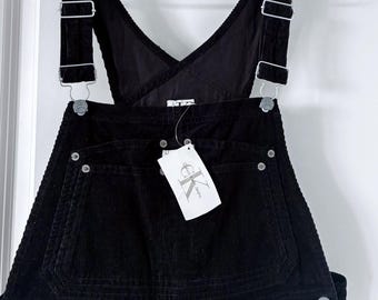 Vintage Calvin Klein Black Corduroy Overalls 90s Baggy Wide Leg Carpenter Overalls Dungarees