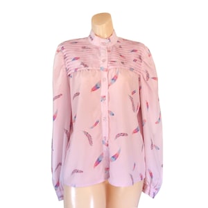 Vintage Pink Blouse With Feathers (Women&#39;s Size Large)