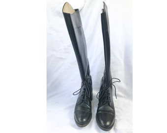 Handmade Vintage Black Blucher English Riding Boots - Lace Up (Women's Size 8.5)