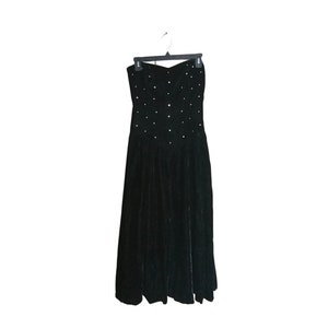 Vintage 80s Black Velvet Rhinestone Studded Cocktail Dress (Women's Size 8)