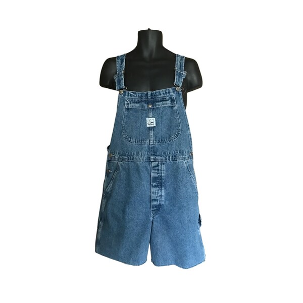 Classic Vintage 90s Men's Lee Cutoff Overall Shorts - Medium Wash Denim (Men's Size Medium)