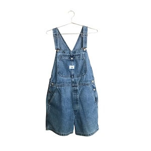 Vintage 90er Jahre Klassische Lee Medium Wash Denim Overall Shorts - Niedlich, Bequem, Vielseitig und Zeitlos (Damengröße L)