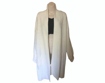 Vintage Long Off White Strickjacke - Mit Taschen! (Größe Damen Medium)