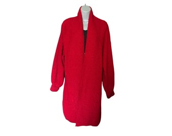 Vintage Long Red Cardigan - With Pockets! (Size Women's Medium)
