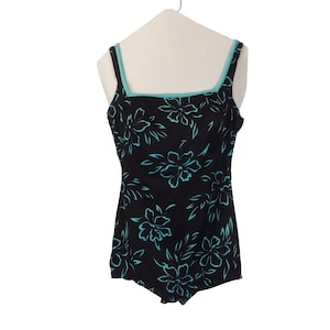 Vintage Black and Turquoise One Piece Swimsuit (Women&#39;s Size 14)