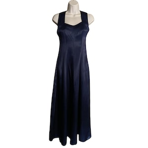 Vintage 90s /2000s Midnight Blue Satin Evening Dress (Women&#39;s Size Small)