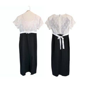 Vintage 90s Short Sleeve Black and White Two Tone Lace Dress - Deadstock (Women&#39;s Size 10) )
