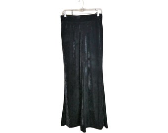Vintage '00s Black Crushed Velvet Stretch Flare Pants (Women's Size Small)