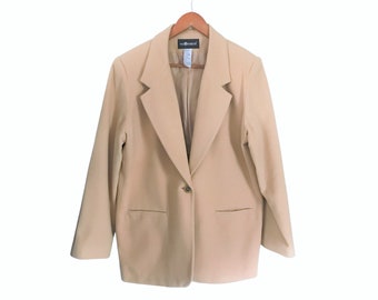 Article de la garde-robe capsule : Blazer en laine et cachemire vintage Sag Harbor Tan - Coupe classique (femmes, taille plus 16)