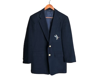 Vintage Navy Sport Coat With Embroidered Mallard Duck (Men's Size 42)