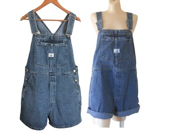 Classic Vintage 90s Lee Medium Wash Denim Overall Shorts - Cute, Comfy, Versatile, and Timeless (Women's Size Large)