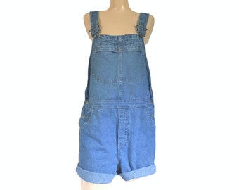 Denim Bib Overall Shorts 80s Distressed 