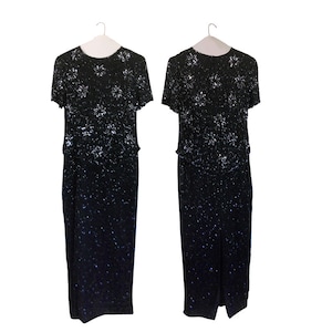 Vintage Black Sequin Silk Cocktail Dress (Women&#39;s Size 14)