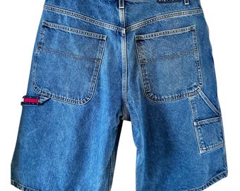 Vintage 90s Tommy Hilfiger Jorts Mens 36 Baggy Carpenter Jean Shorts Utility Denim Shorts Hammer Loop
