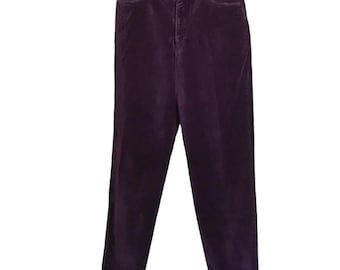 Vintage 90s Purple Velvet Pants High Waisted Tapered Leg Women's Size 2 Aubergine Plum Velvet Trousers Soft Grunge Minimalist