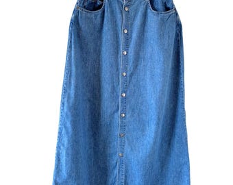 Vintage Calvin Klein Denim Maxi Skirt 90s Button Front Jean Skirt High Waist CK Jeans Long Denim Skirt Size 6