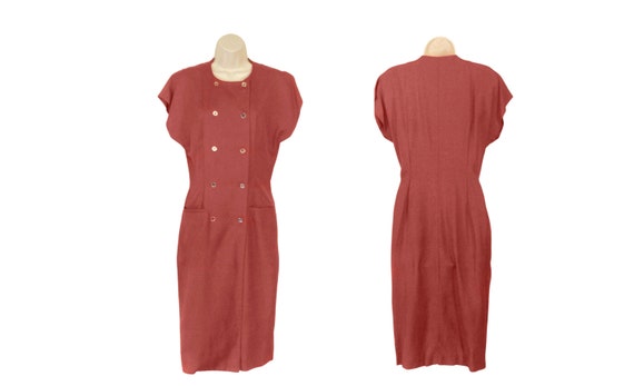 Vintage Coral Linen Dress With Pockets (Women's S… - image 1