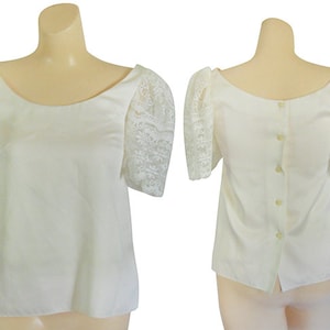 Vintage White Lace Puff Sleeve Blouse (Women&#39;s Size XS)