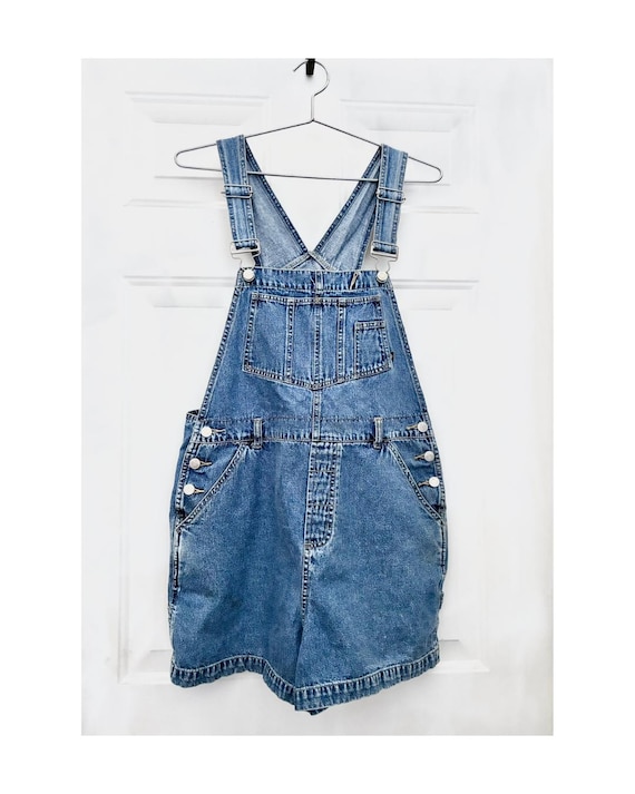 Vintage Y2K Denim Shortalls | Early 2000s Overall Shorts Juniors Large | Baggy Shortalls Denim
