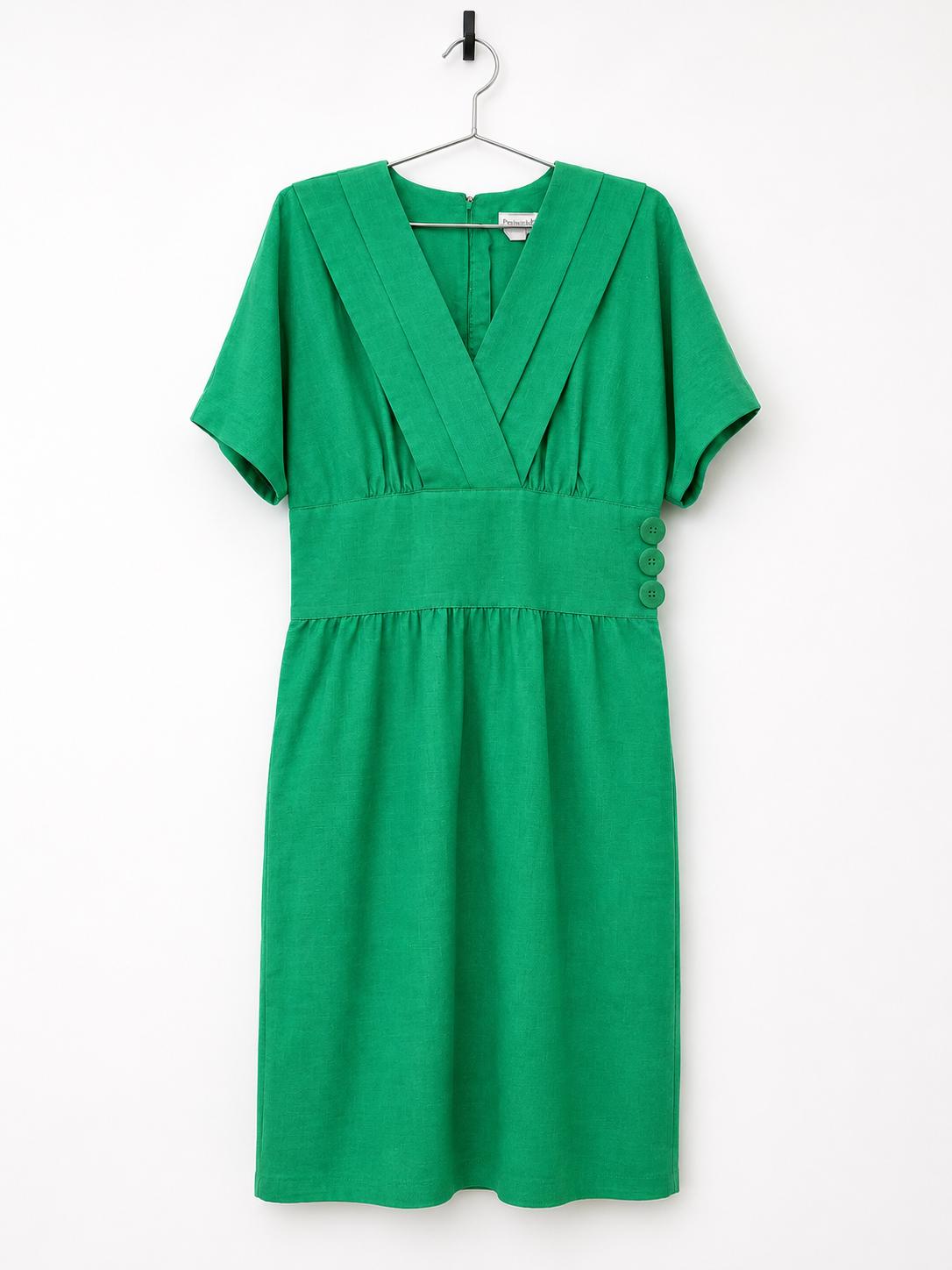 kelly green vintage dress 1980s Midi Dress Pockets Periwinkle Rayon Blend Summer Dress Women's Size 8 New Years Eve Dress