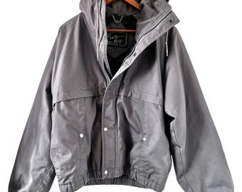 Vintage 90s Gray Flannel Lined Winter Jacket With Hood (Men's Size Medium)