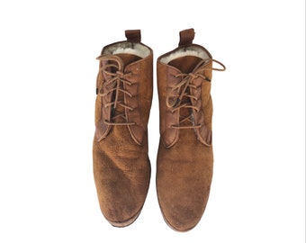 Botas vintage L. Magnum de ante con forro de piel de cordero – Botas de invierno estilo western de los años 70 (Talla 8.5 de mujer)