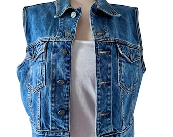 Vintage Calvin Klein Denim Vest Cropped Denim Vest 90s Calvin Klein Vest CK Jean Vest Oversized Denim Vest Women