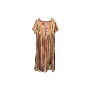 Vintage Yellow Cotton Maxi Dress - Loose and Flowy (Women&#39;s Size Medium)