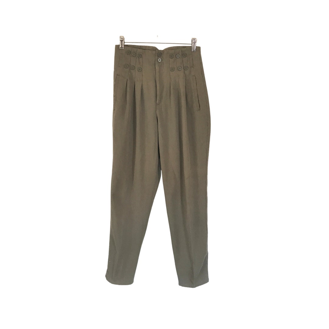Green Taper Pleated Trouser With Buttom On Hemline main image 1