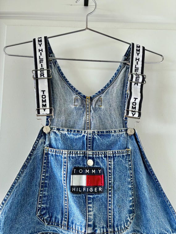 Vintage 90s Tommy Hilfiger Carpenter Baggy Denim Bib Overalls Spellout Strap | Streetwear Baggy Jeans Baggy Pants Medium