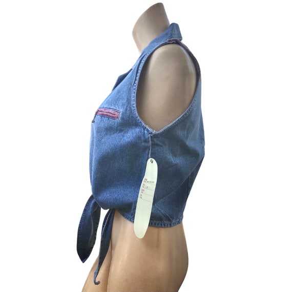 Vintage 90s Tie Front Chambray Crop Top - Deadsto… - image 2