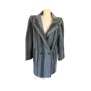 Vintage 80s Double Breasted Grey and Pink Wool Coat (Women&#39;s Size 8)