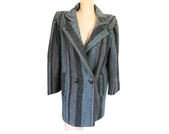 Vintage 80s Double Breasted Grey and Pink Wool Coat (Women's Size 8)