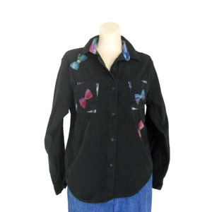Vintage Black Cotton Blouse With Bows (Women&#39;s Size Medium)