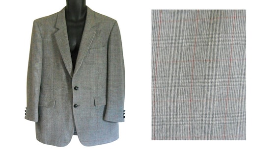 Handsome Vintage Gray and Red Plaid Wool Blazer (… - image 1